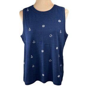 New Loft Knit Tank Top Sailing Embroidery Navy Cotton L Large